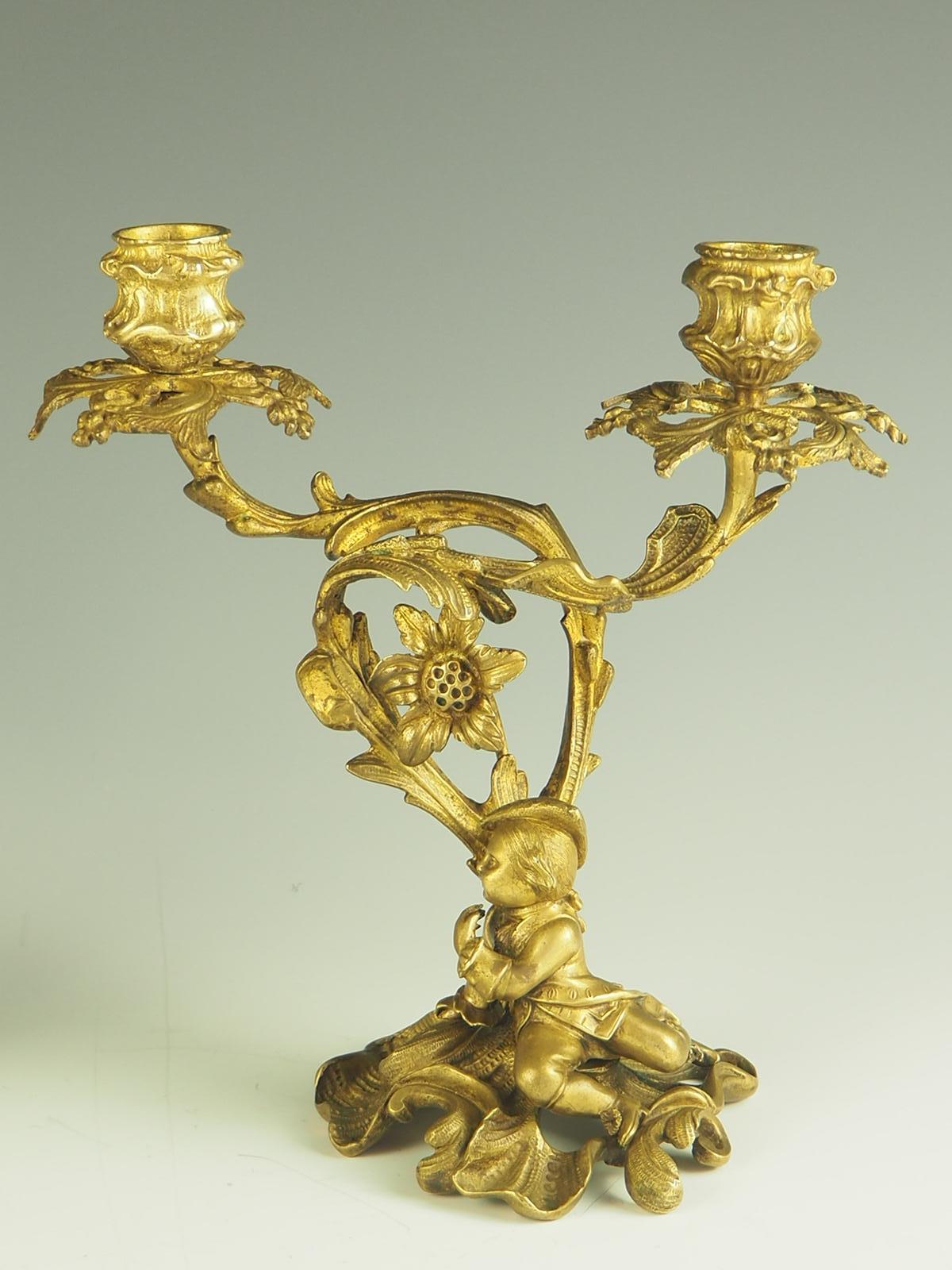 Brass Pair of 19th Century Rococo Revival Ormolu Twin Candelabra