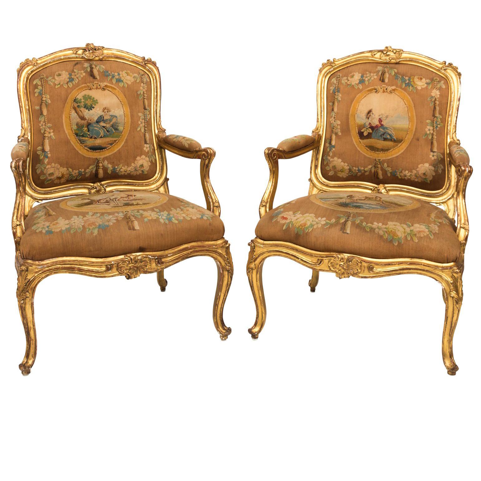 Pair of 19th Century Rococo Style Bergères
