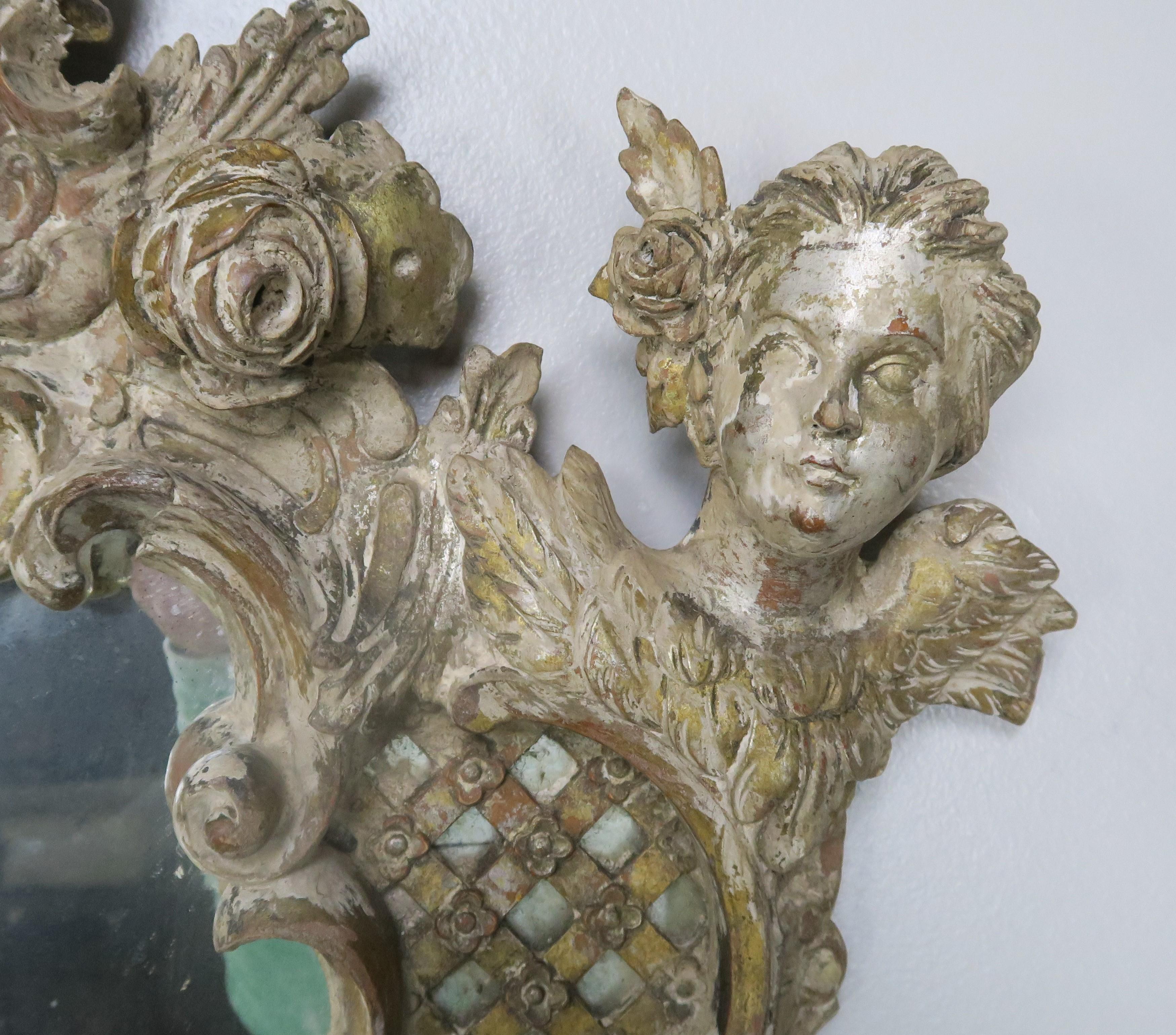 Pair of 19th Century Rococo Style Italian Carved Mirrors with Cherubs 3