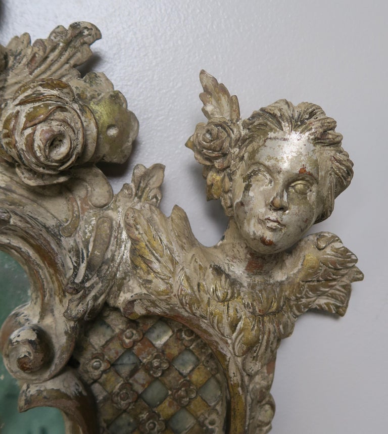Pair of 19th Century Rococo Style Italian Carved Mirrors with Cherubs ...