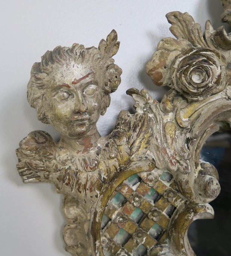 Pair of 19th Century Rococo Style Italian Carved Mirrors with Cherubs ...