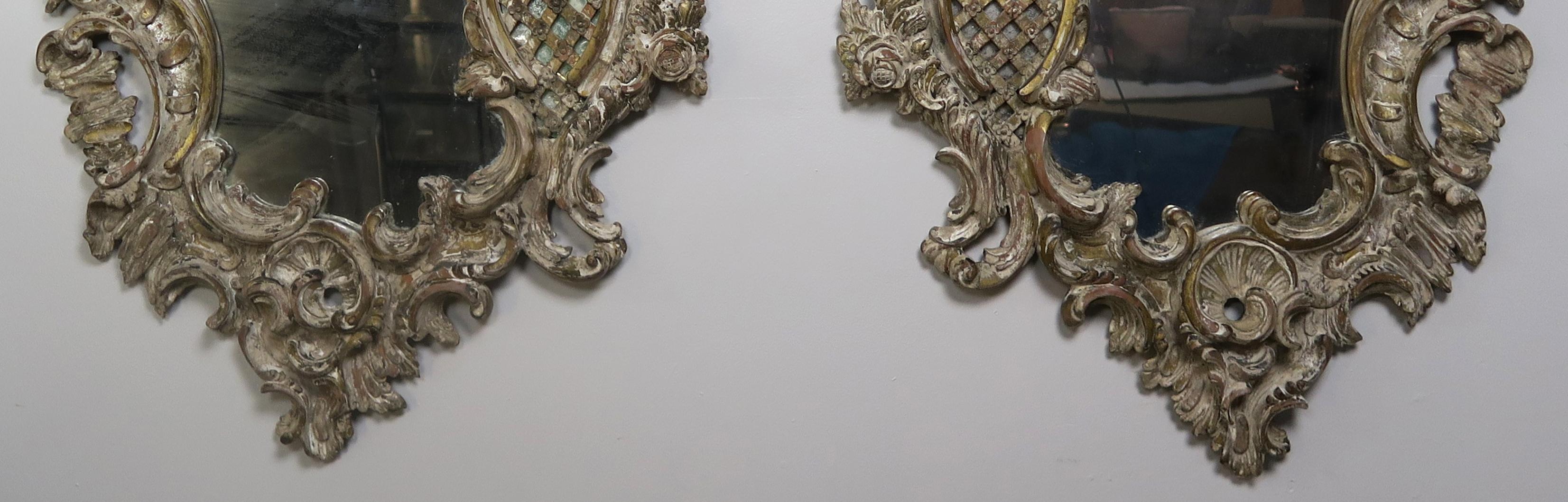 20th Century Pair of 19th Century Rococo Style Italian Carved Mirrors with Cherubs