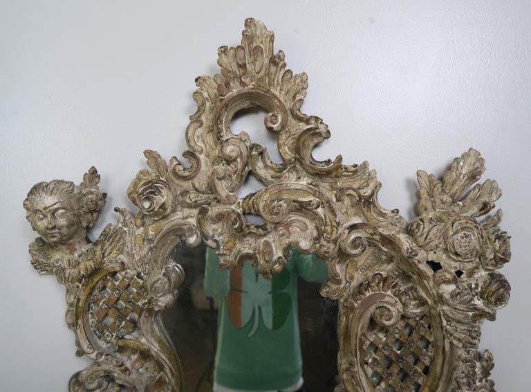 Pair of 19th Century Rococo Style Italian Carved Mirrors with Cherubs ...