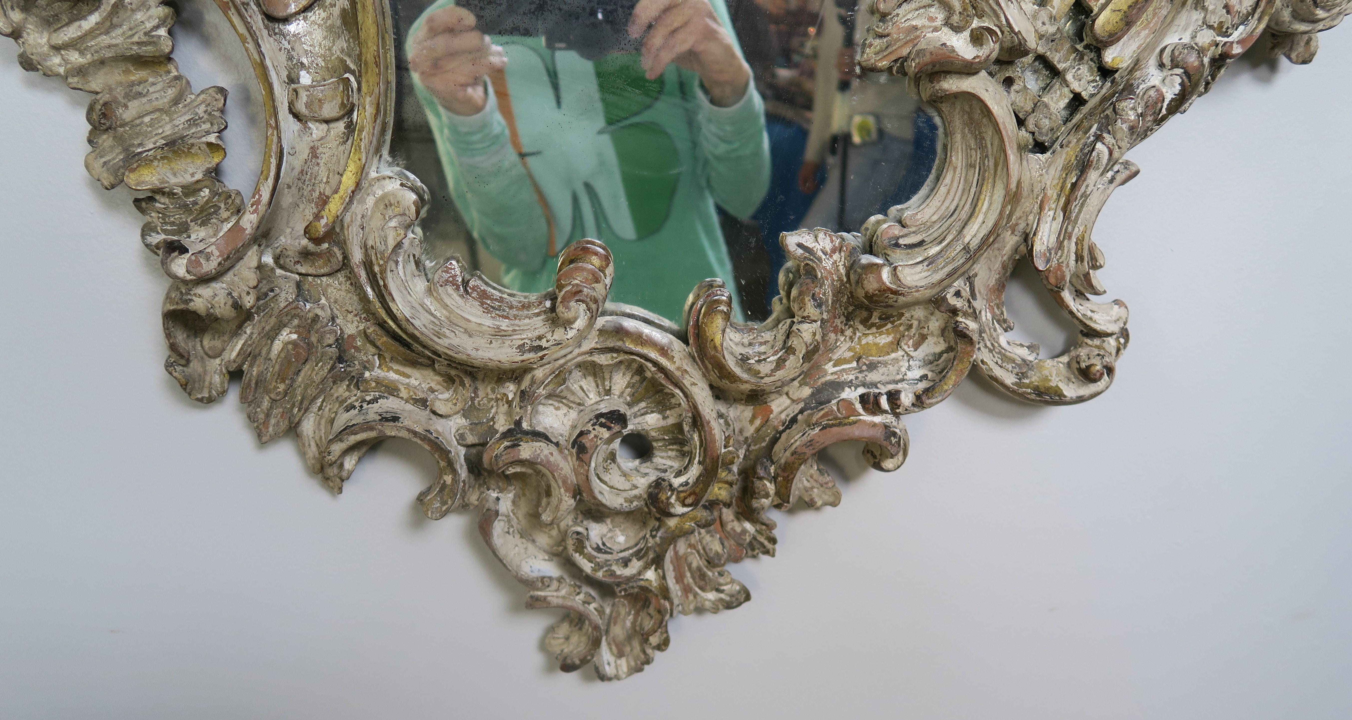Pair of 19th Century Rococo Style Italian Carved Mirrors with Cherubs 2