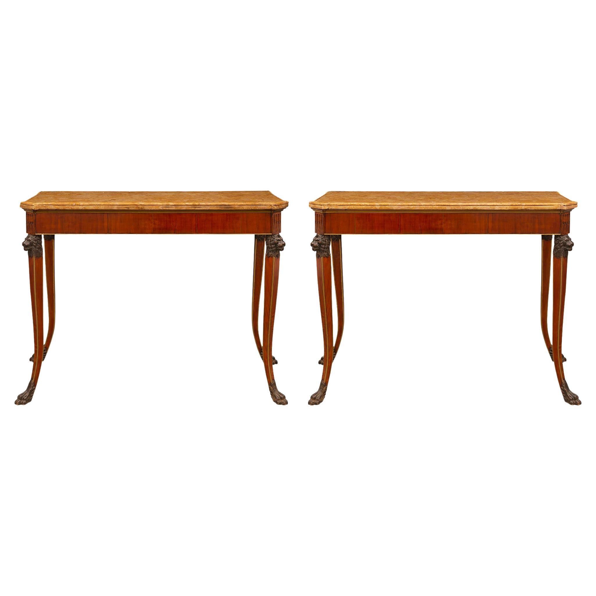 Pair of 19th Century Roman Neo-Classical St. Cherry Wood Consoles For Sale