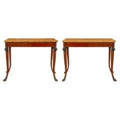 Pair of 19th Century Roman Neo-Classical St. Cherry Wood Consoles