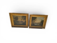 Paire de tableaux représentant des vues de Rome, datant du XIXe siècle, dans leurs cadres d'origine en bois doré