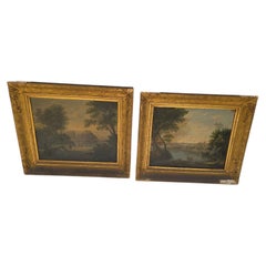 Paire de tableaux représentant des vues de Rome, datant du XIXe siècle, dans leurs cadres d'origine en bois doré