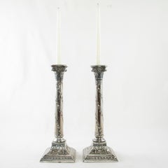 Pair of 19th Century Romanian Silver Plate Candlesticks Stamped Nicolau Bucarest
