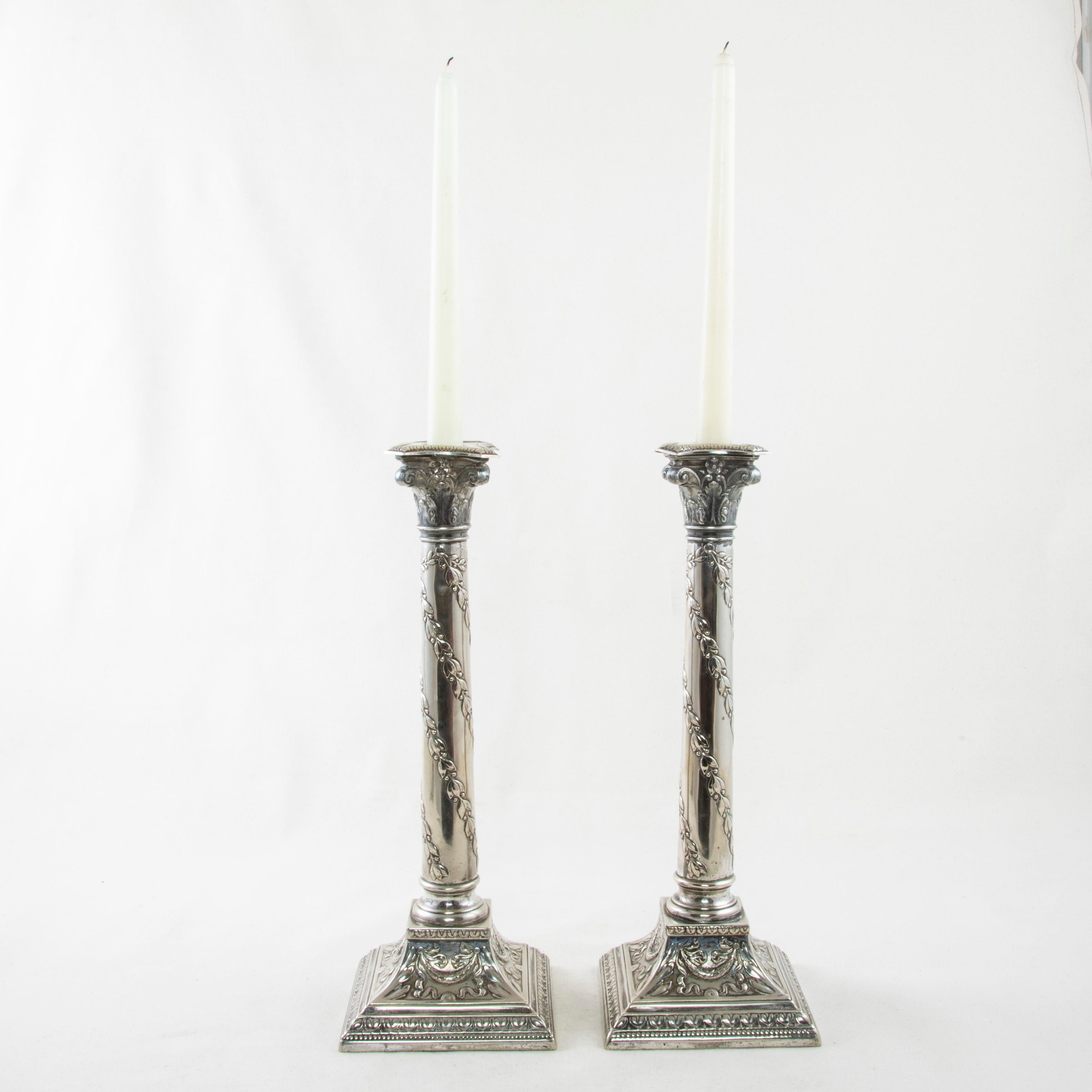 Pair of 19th Century Romanian Silver Plate Candlesticks Stamped Nicolau Bucarest In Good Condition In Fayetteville, AR