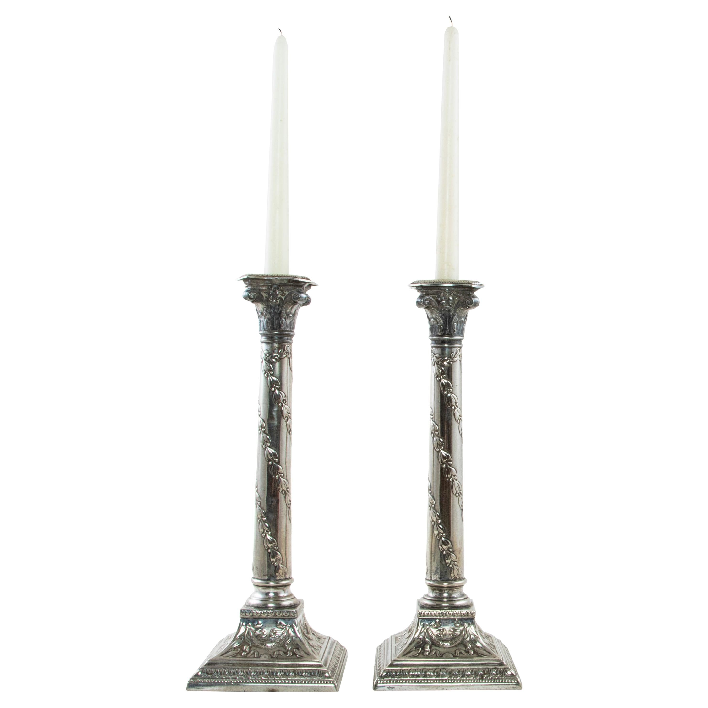 Pair of 19th Century Romanian Silver Plate Candlesticks Stamped Nicolau Bucarest