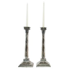 Antique Pair of 19th Century Romanian Silver Plate Candlesticks Stamped Nicolau Bucarest