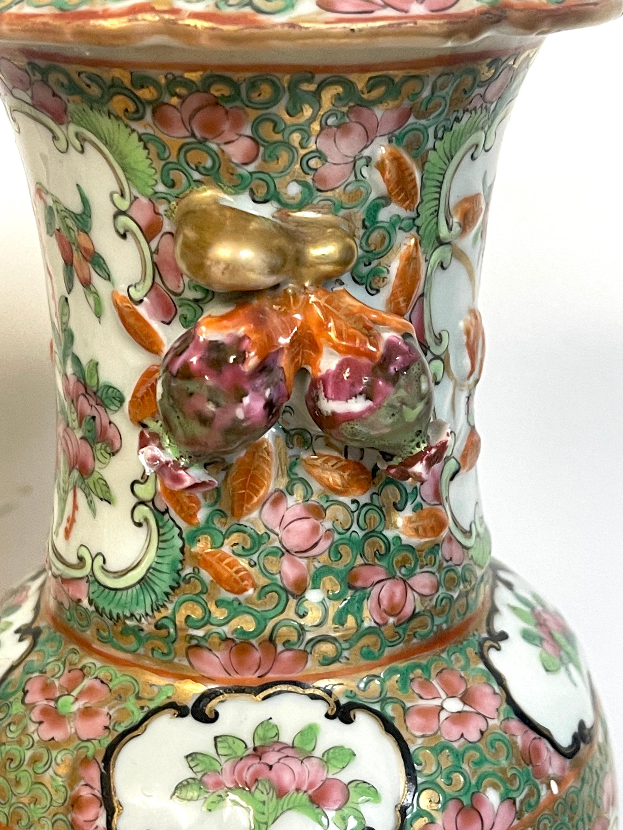 Chinese Pair of 19th Century Rose Canton Vases & Stands