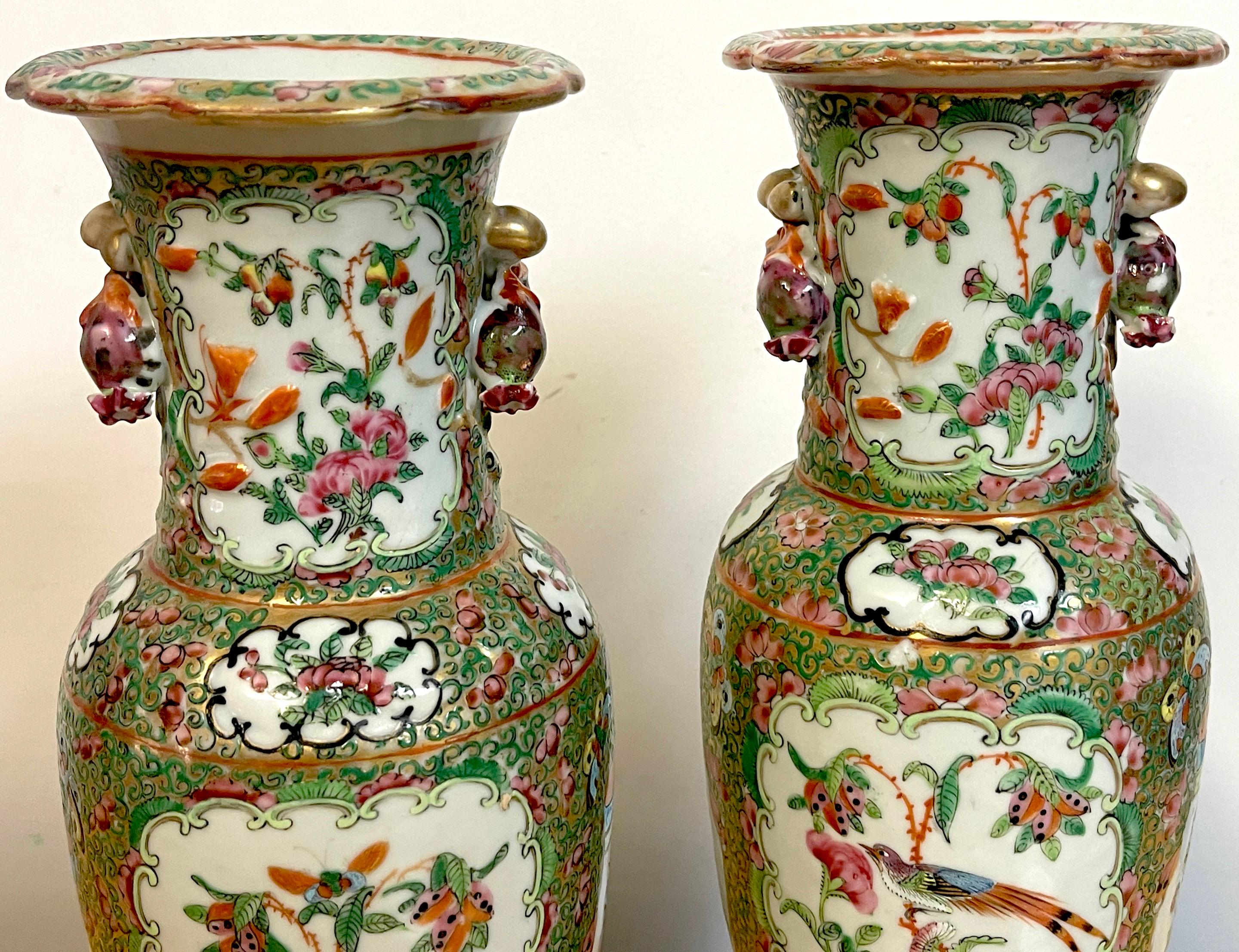 Pair of 19th Century Rose Canton Vases & Stands 2