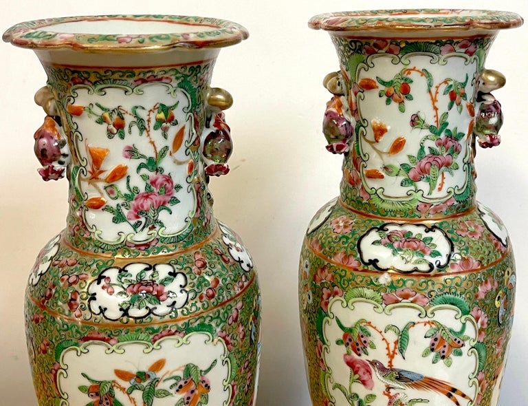 Pair of 19th Century Rose Canton Vases & Stands For Sale 2