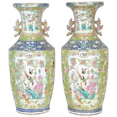 Pair of 19th Century Rose Medallion, Canton Vases / Lamps