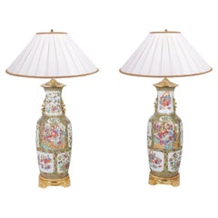 Pair of 19th Century Rose Medallion, Canton Vases or Lamps