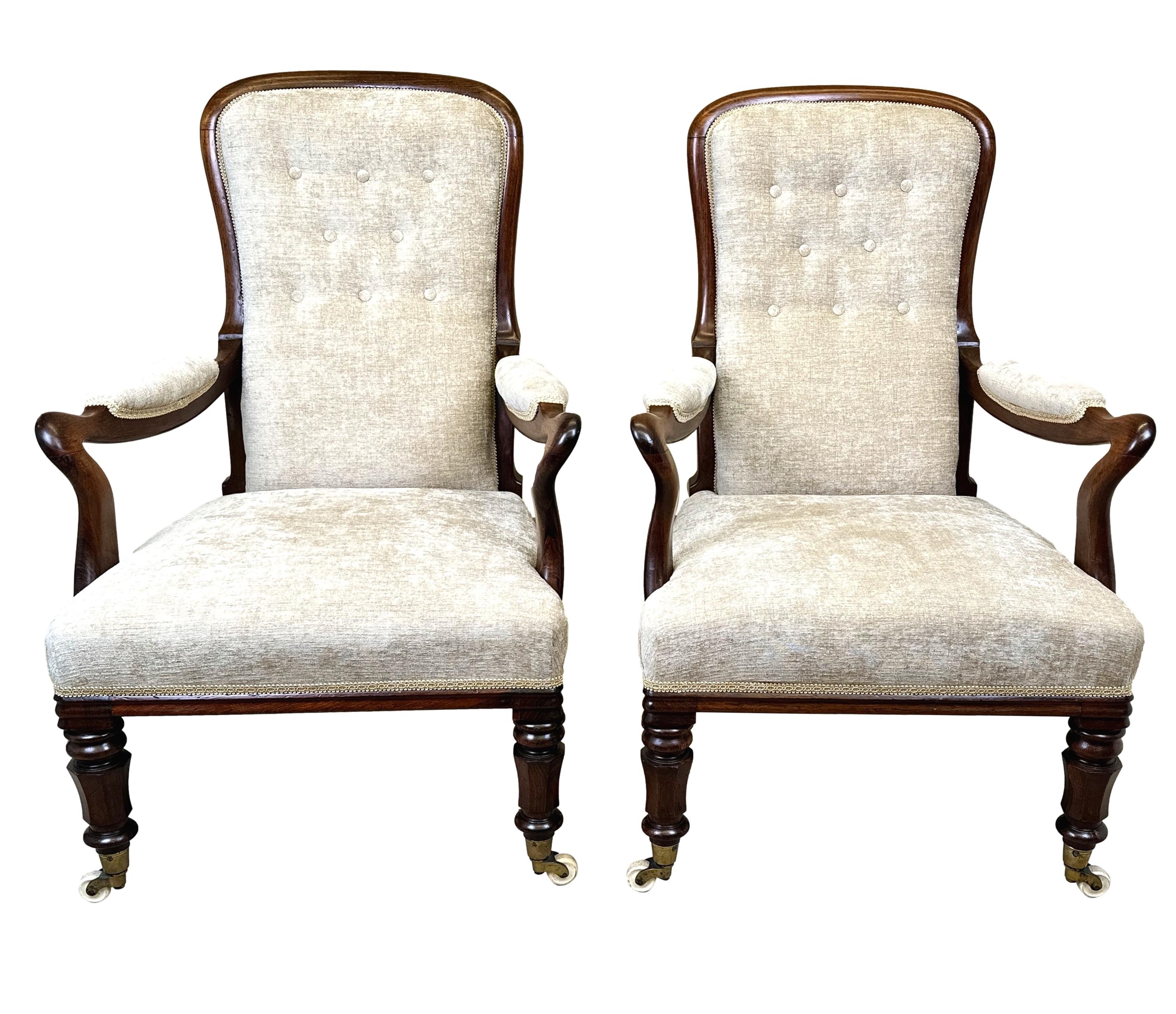 Pair Of 19th Century Rosewood Library Armchairs For Sale 5