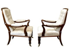 Pair of Victorian Rosewood Library Armchairs, England, Circa 1850