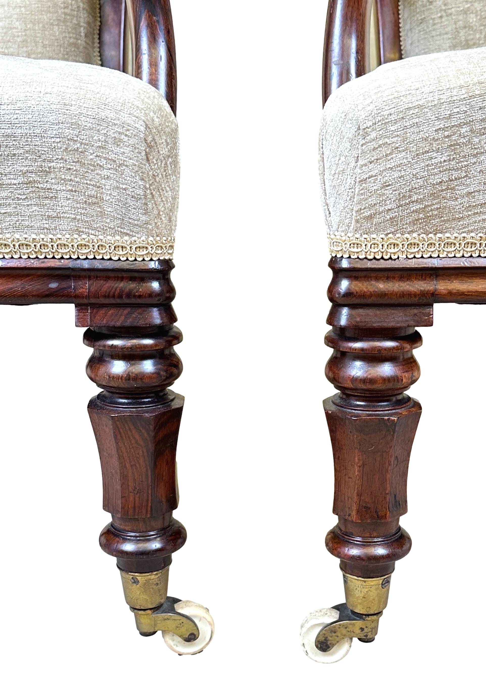 English Pair Of 19th Century Rosewood Library Armchairs For Sale