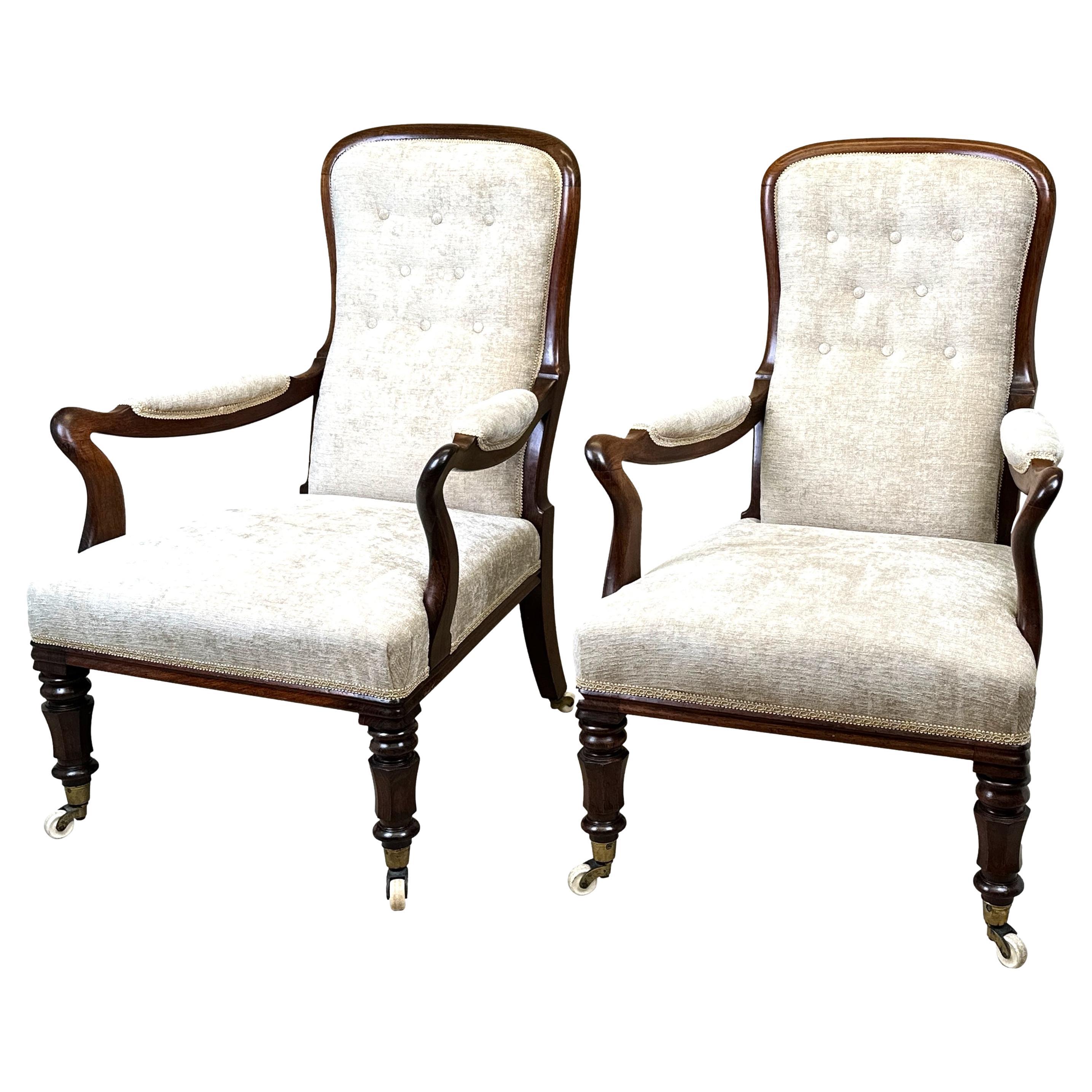 Pair Of 19th Century Rosewood Library Armchairs For Sale