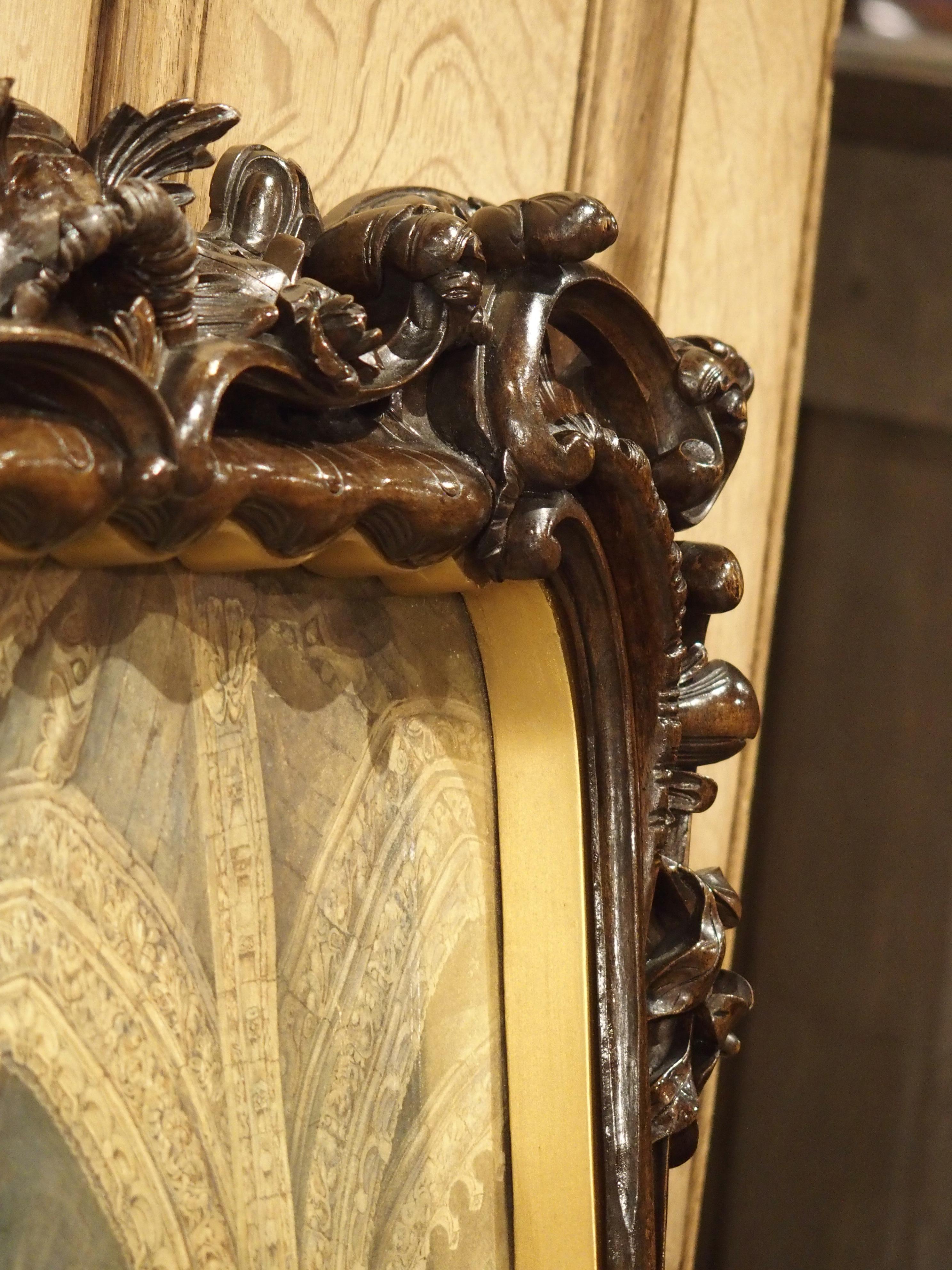 Pair of 19th Century Rosslyn Chapel Watercolors in Carved Fruitwood Frames 12