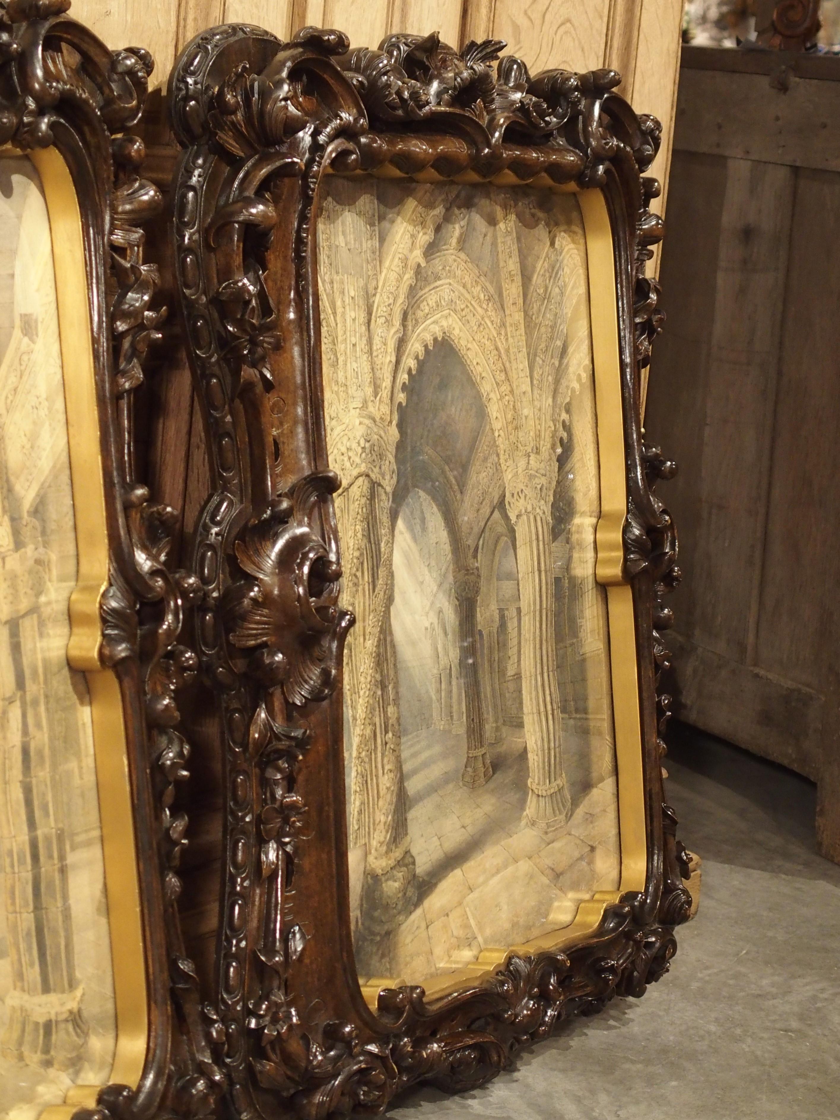 Pair of 19th Century Rosslyn Chapel Watercolors in Carved Fruitwood Frames 13