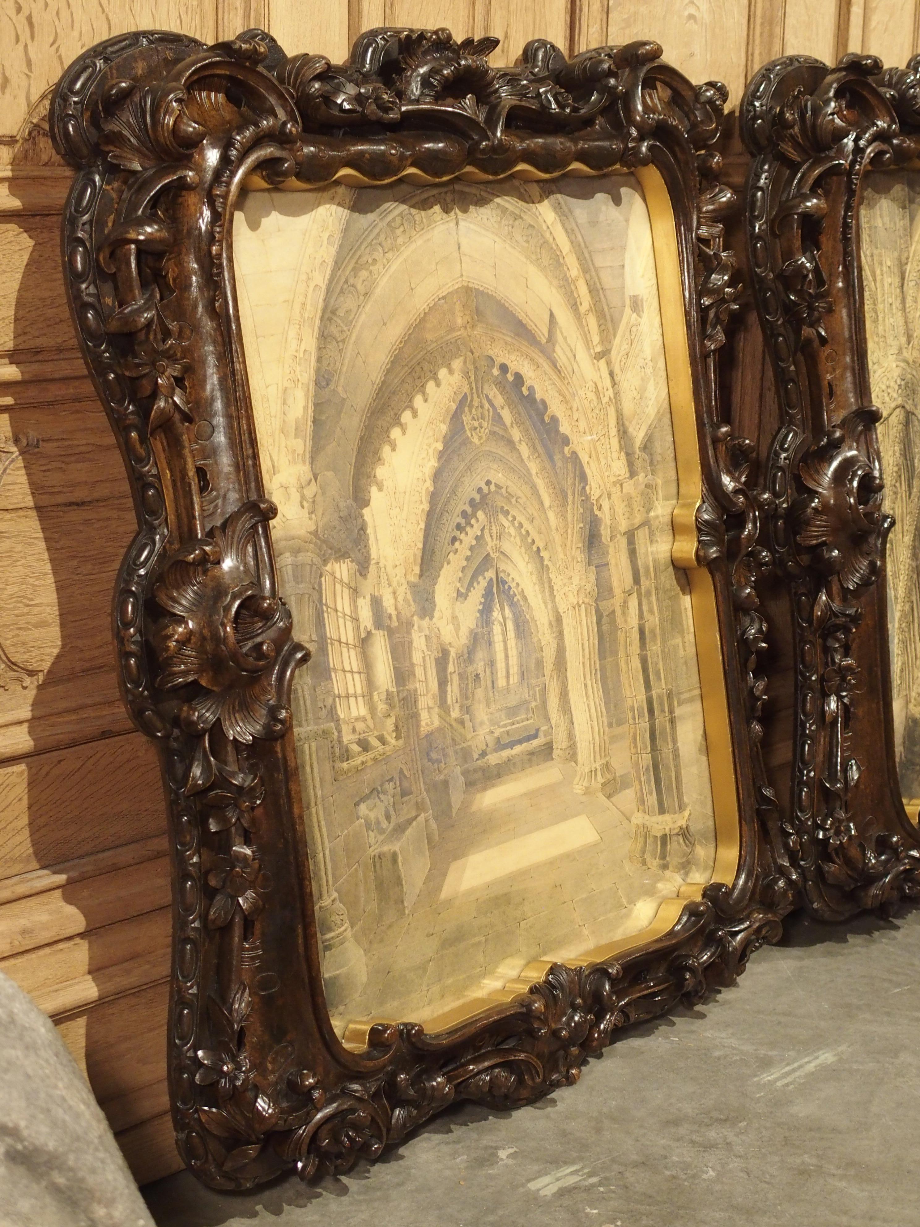 Pair of 19th Century Rosslyn Chapel Watercolors in Carved Fruitwood Frames 14