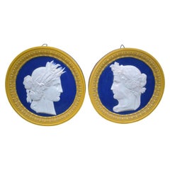 Pair of 19th Century Round Cameo Neoclassical Terracotta Majolica Plaques