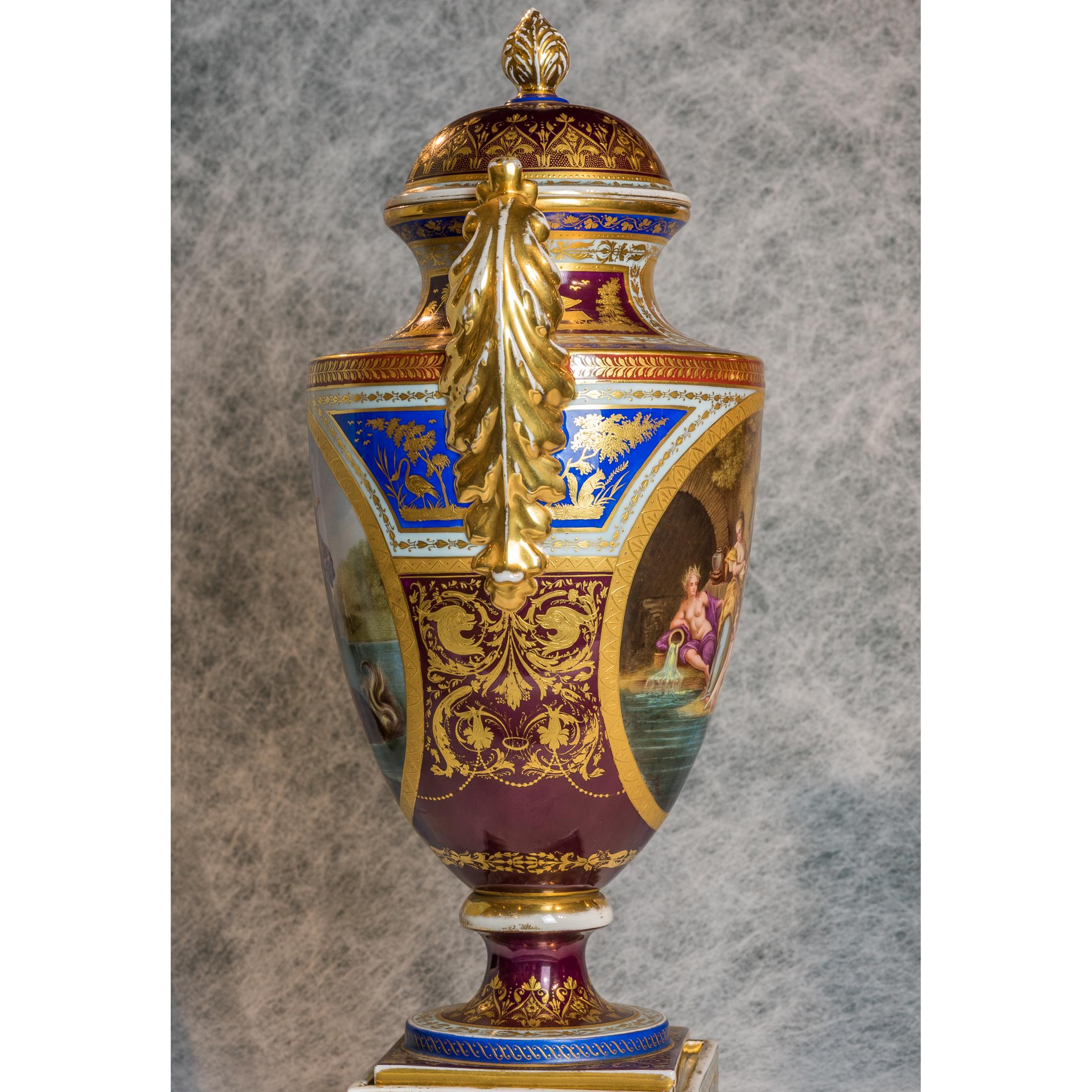 Austrian Pair of Royal Vienna Porcelain Vases and Covers  For Sale