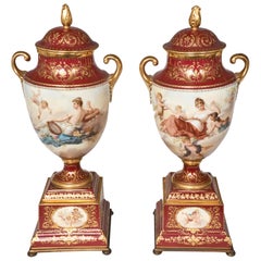 Pair of 19th Century Royal Vienna Urns, Signed