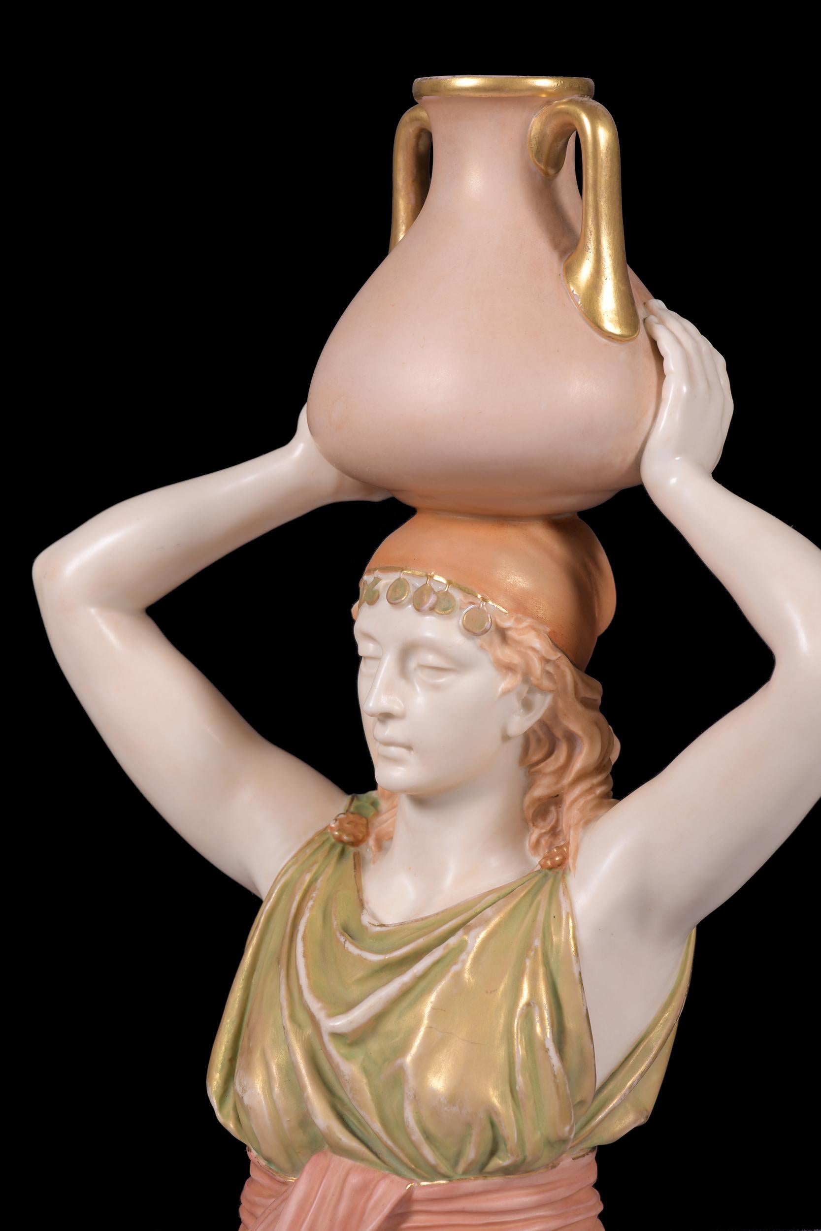 Pair of 19th Century Royal Worcester Grecian Water Carriers by James Hadley In Excellent Condition In Dublin, IE