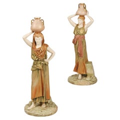 Pair of 19th Century Royal Worcester Grecian Water Carriers by James Hadley