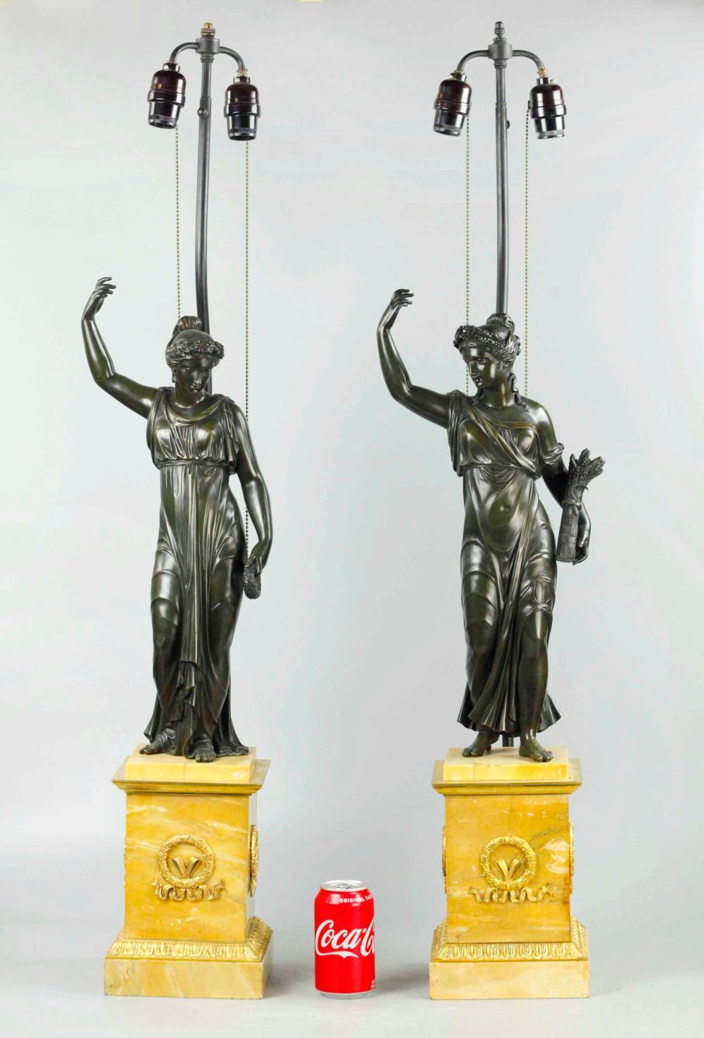 Paar russische Empire-Figuren aus Bronze und Marmor des 19. Jahrhunderts als Lampen im Angebot 4