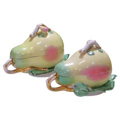 Pair of 19th Century Russian Kuznetsov Hand-Painted Porcelain Pear-Form Tureens