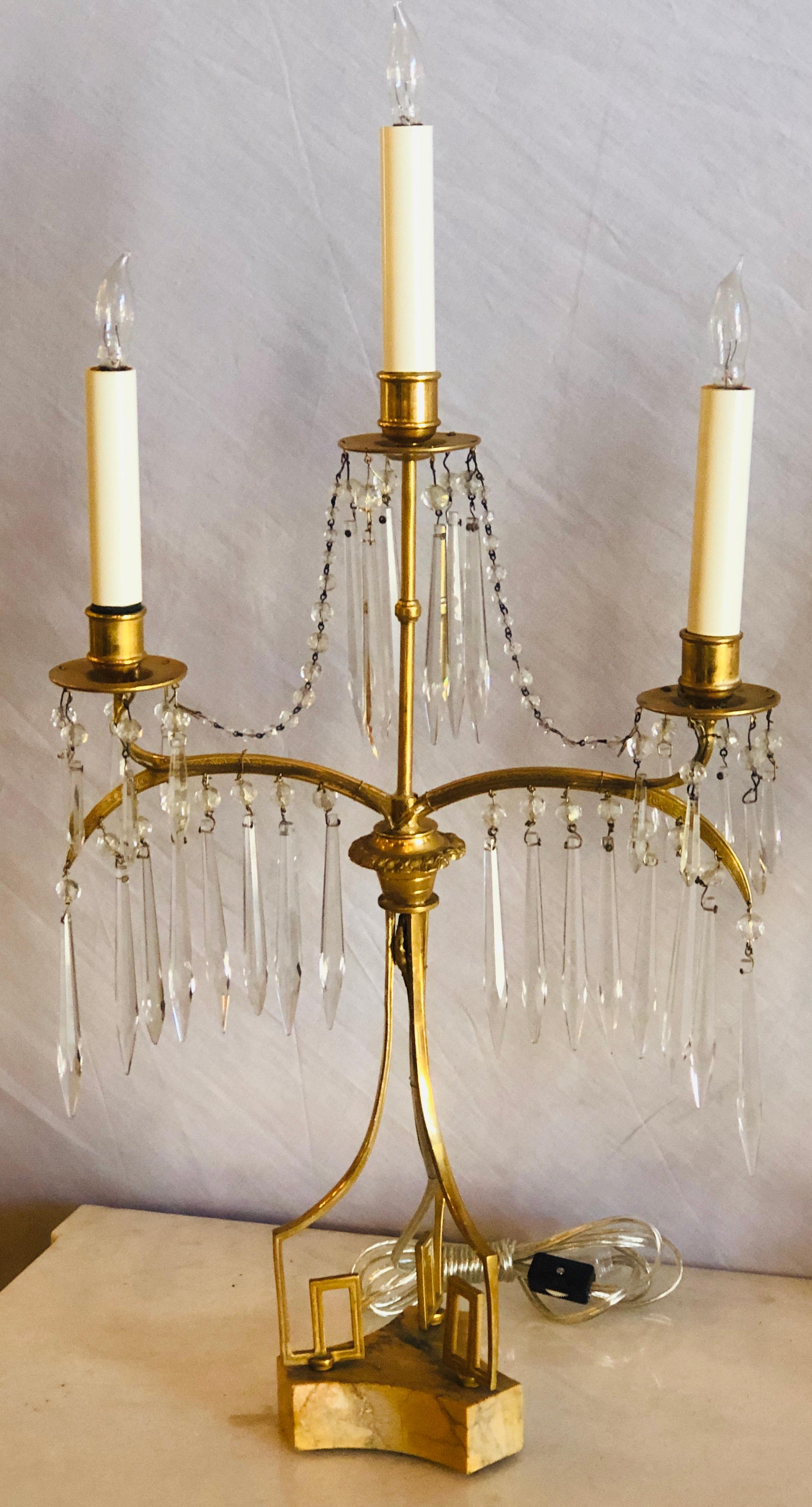 Pair of 19th Century Russian Neoclassical Table Lamp, Dore Bronze, Crystal For Sale 5