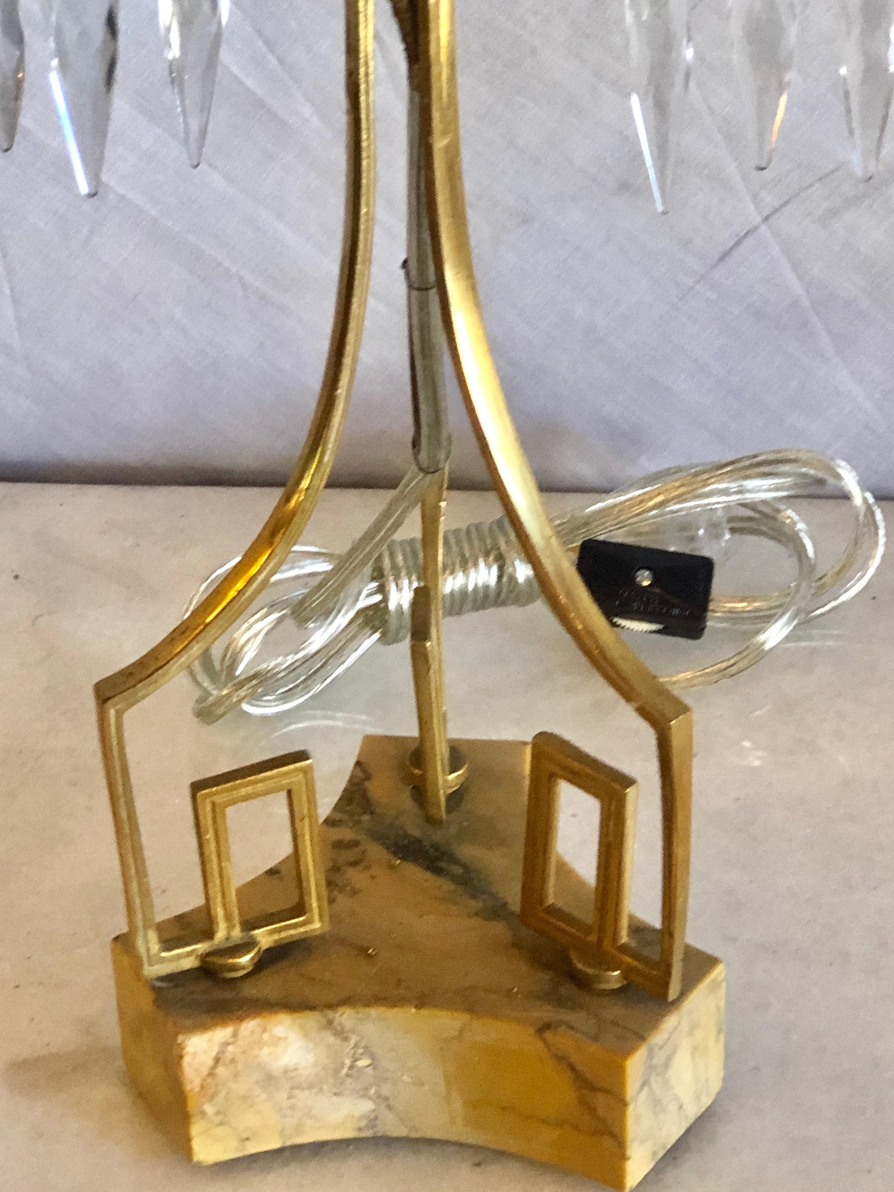 Pair of 19th Century Russian Neoclassical Table Lamp, Dore Bronze, Crystal In Good Condition For Sale In Manhasset, NY