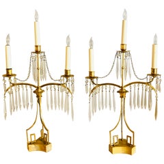 Pair of 19th Century Russian Neoclassical Table Lamp, Dore Bronze, Crystal