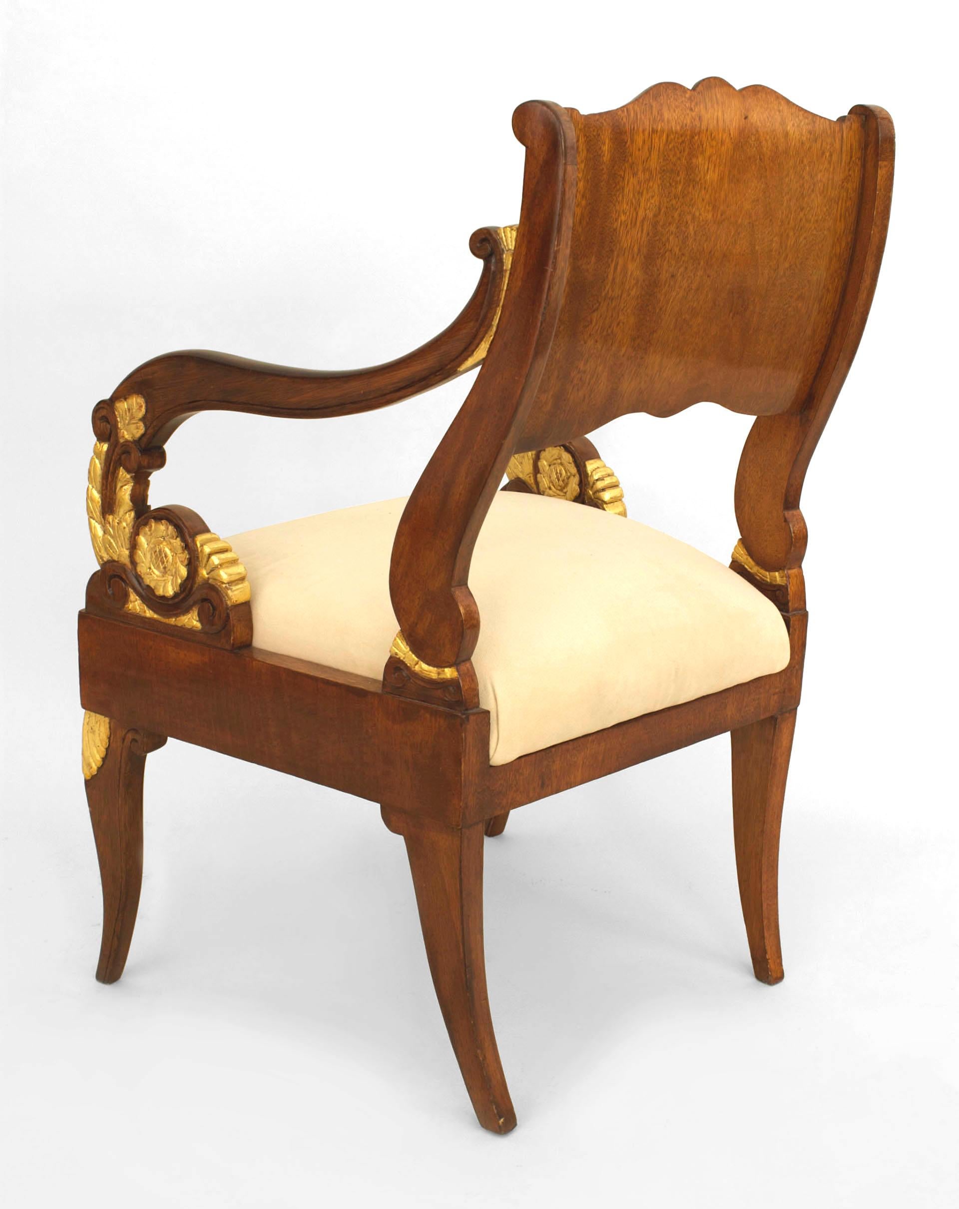 Neoclassical Pair of Russian Mahogany Scroll Armchairs For Sale