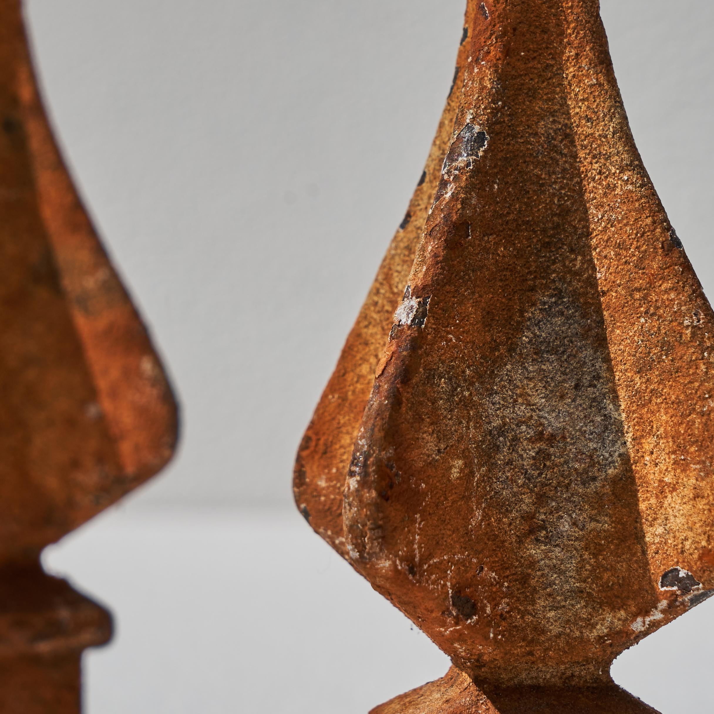 Iron Pair of 19th Century Rusted Finials For Sale