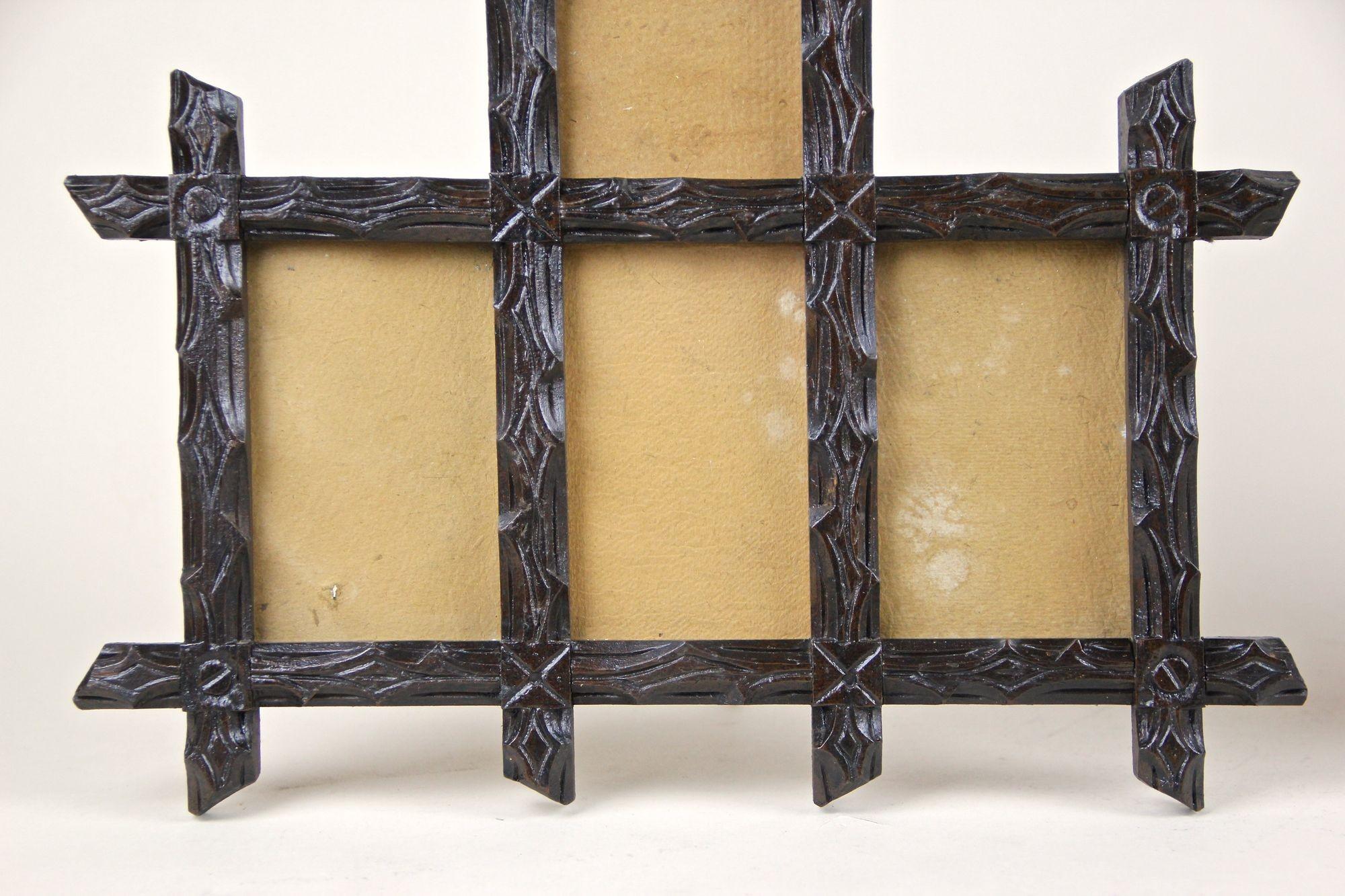 Stained Pair of 19th Century Rustic Black Forest Photo Frames, Handcarved, AT ca. 1880 For Sale
