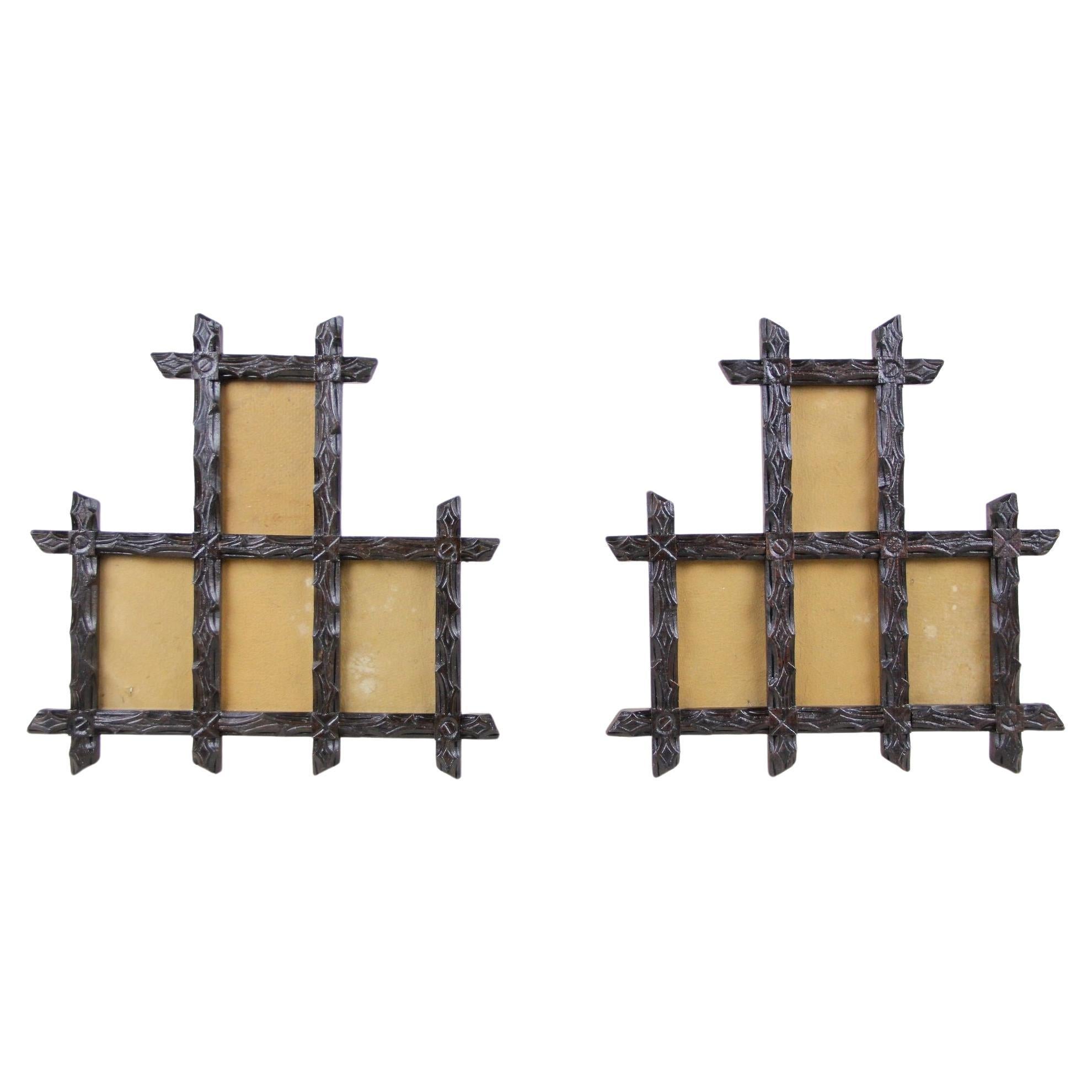 Pair of 19th Century Rustic Black Forest Photo Frames, Handcarved, AT ca. 1880 For Sale