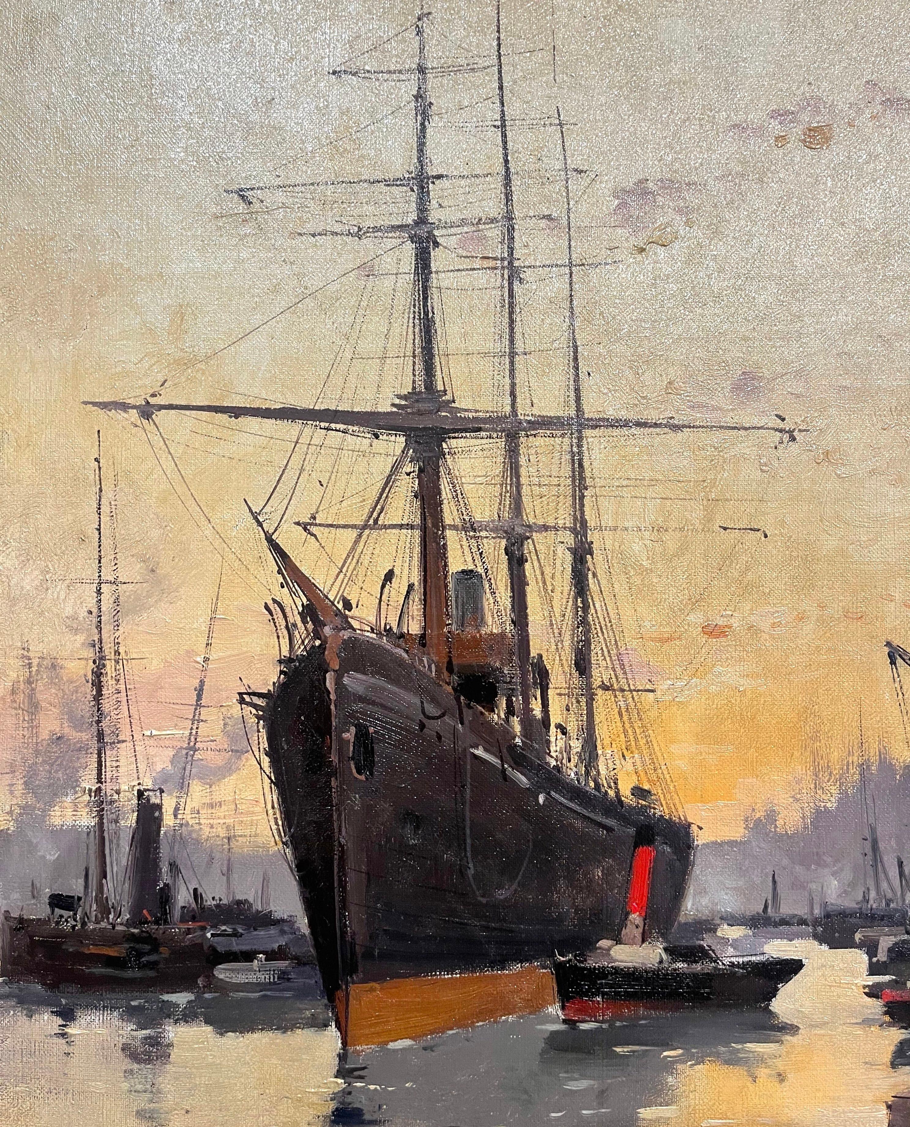 Paire de peintures à l'huile de voiliers du 19ème siècle signées A Michel pour E. Galien-Laloue en vente 3