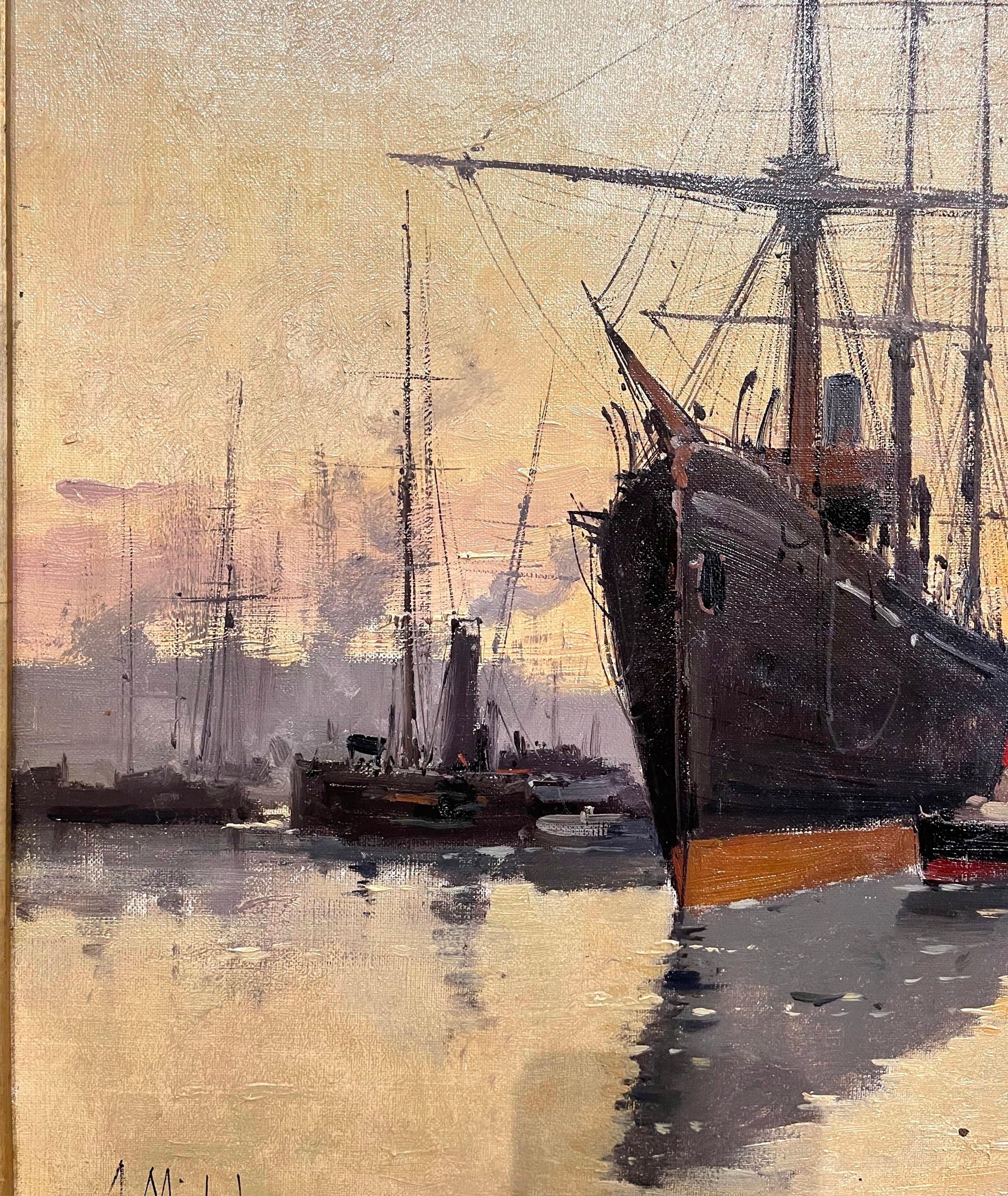 Pair of 19th Century Sailboat Oil Paintings Signed A Michel for E. Galien-Laloue For Sale 4