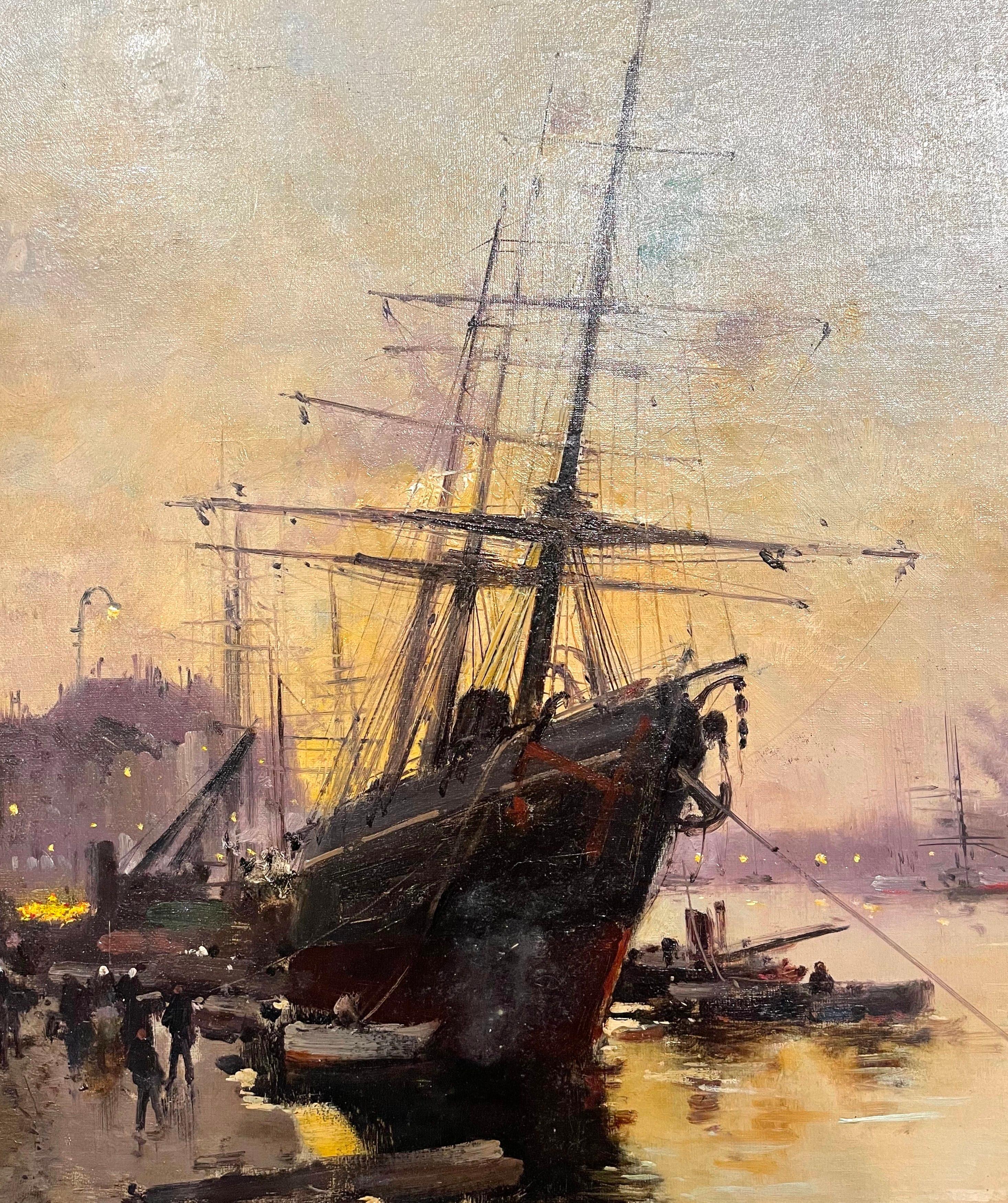 Paire de peintures à l'huile de voiliers du 19ème siècle signées A Michel pour E. Galien-Laloue en vente 6