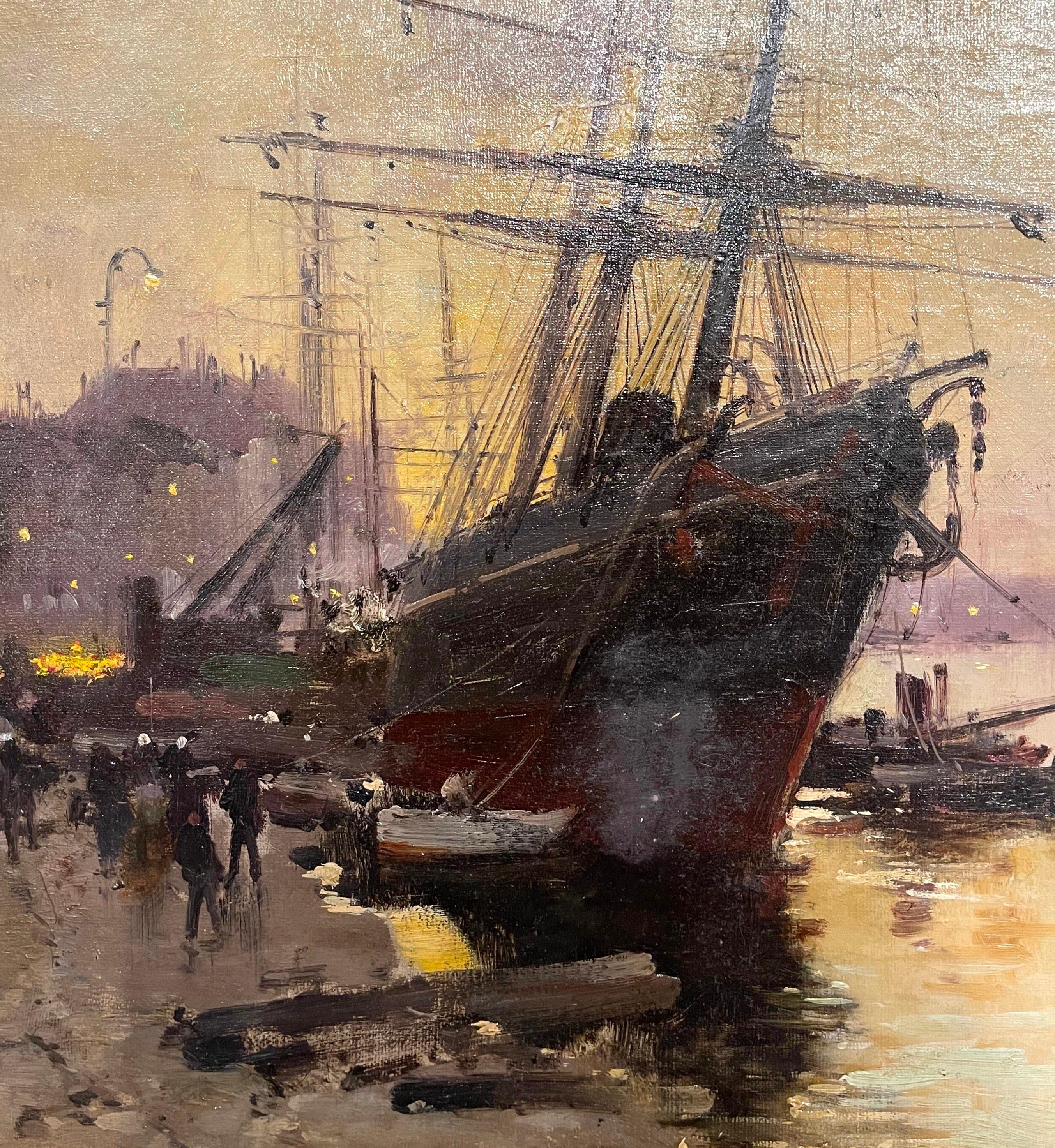 Paire de peintures à l'huile de voiliers du 19ème siècle signées A Michel pour E. Galien-Laloue en vente 7