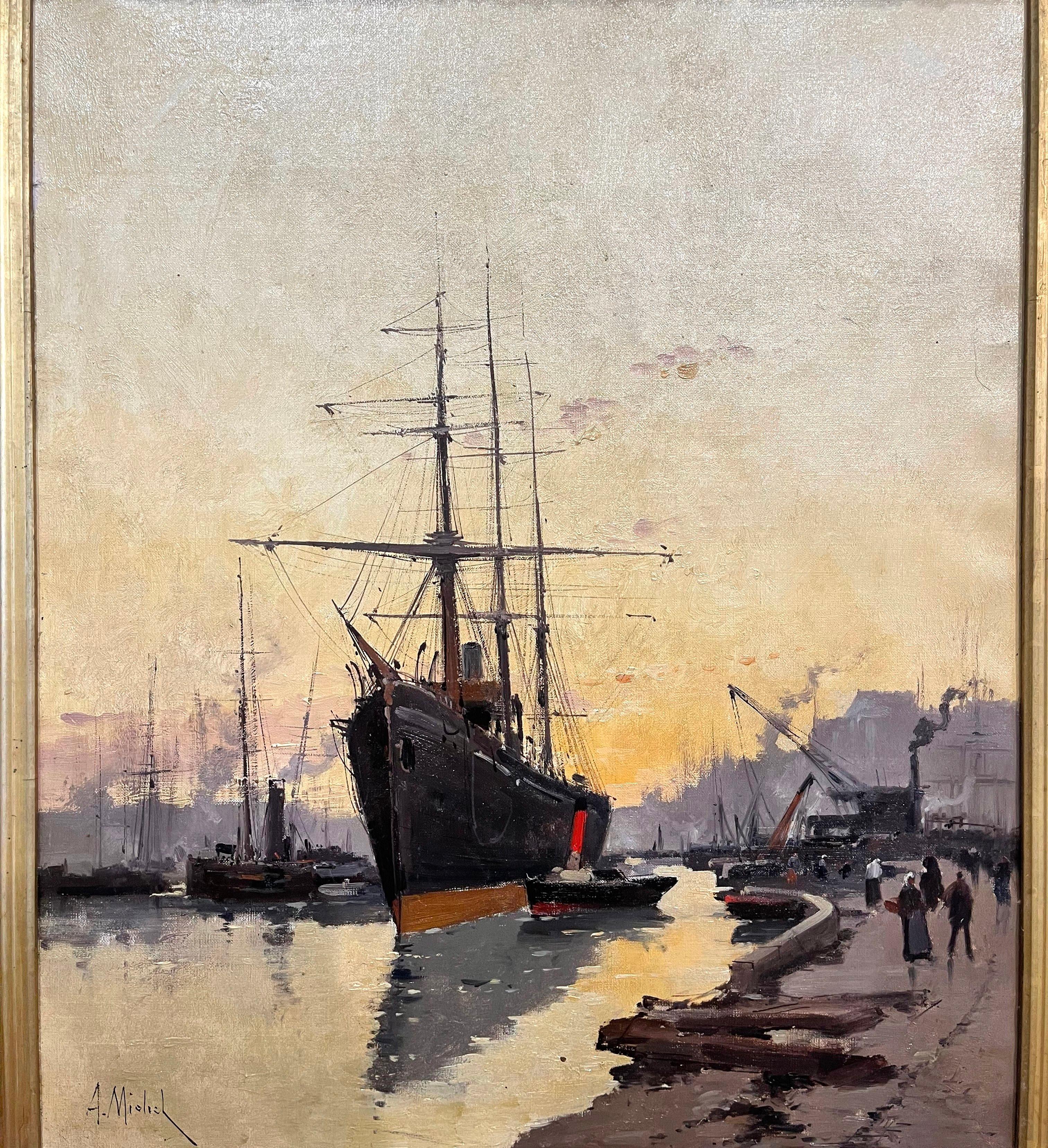 Français Paire de peintures à l'huile de voiliers du 19ème siècle signées A Michel pour E. Galien-Laloue en vente