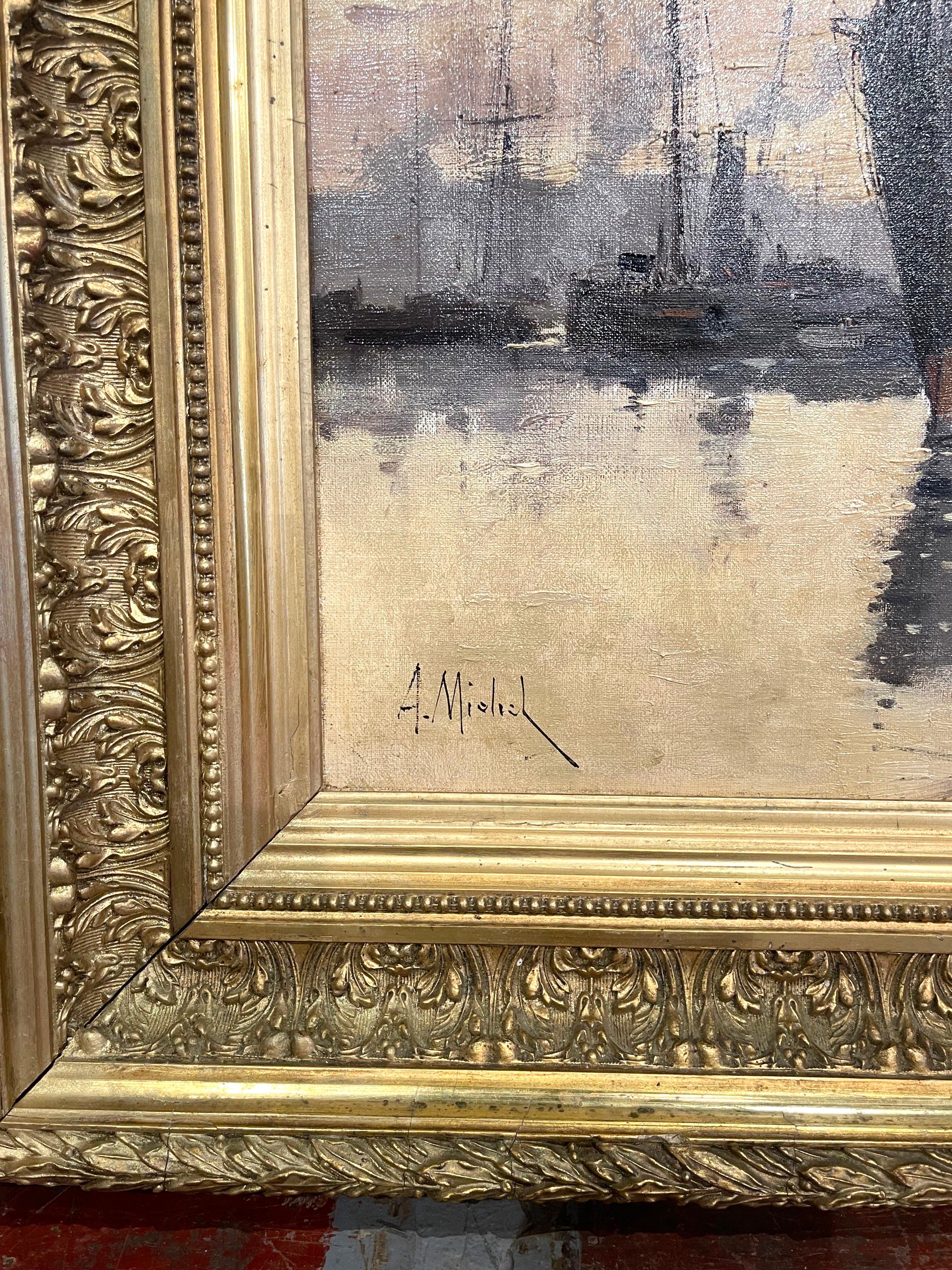 French Pair of 19th Century Sailboat Oil Paintings Signed A Michel for E. Galien-Laloue For Sale