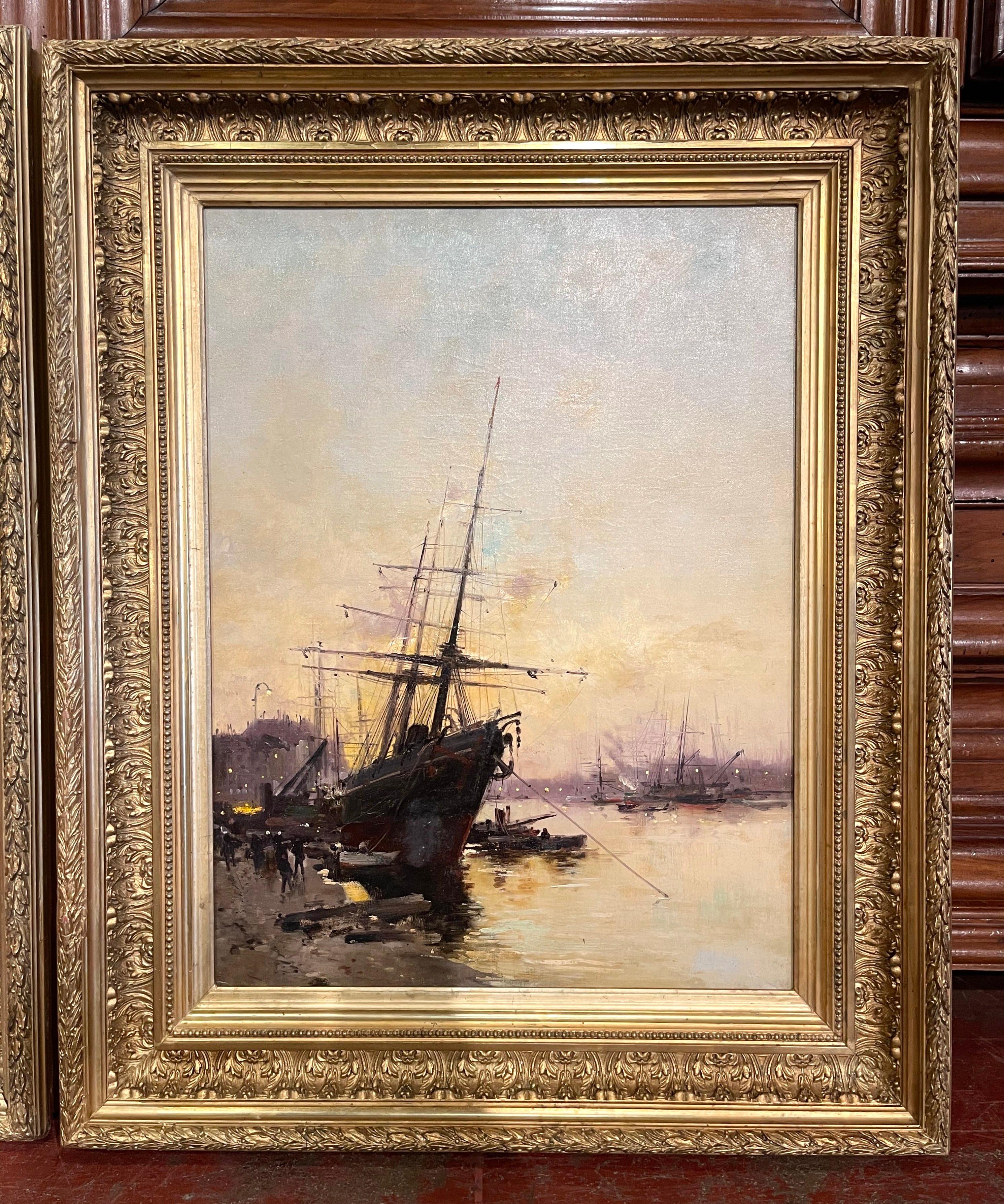 Pair of 19th Century Sailboat Oil Paintings Signed A Michel for E. Galien-Laloue In Excellent Condition For Sale In Dallas, TX