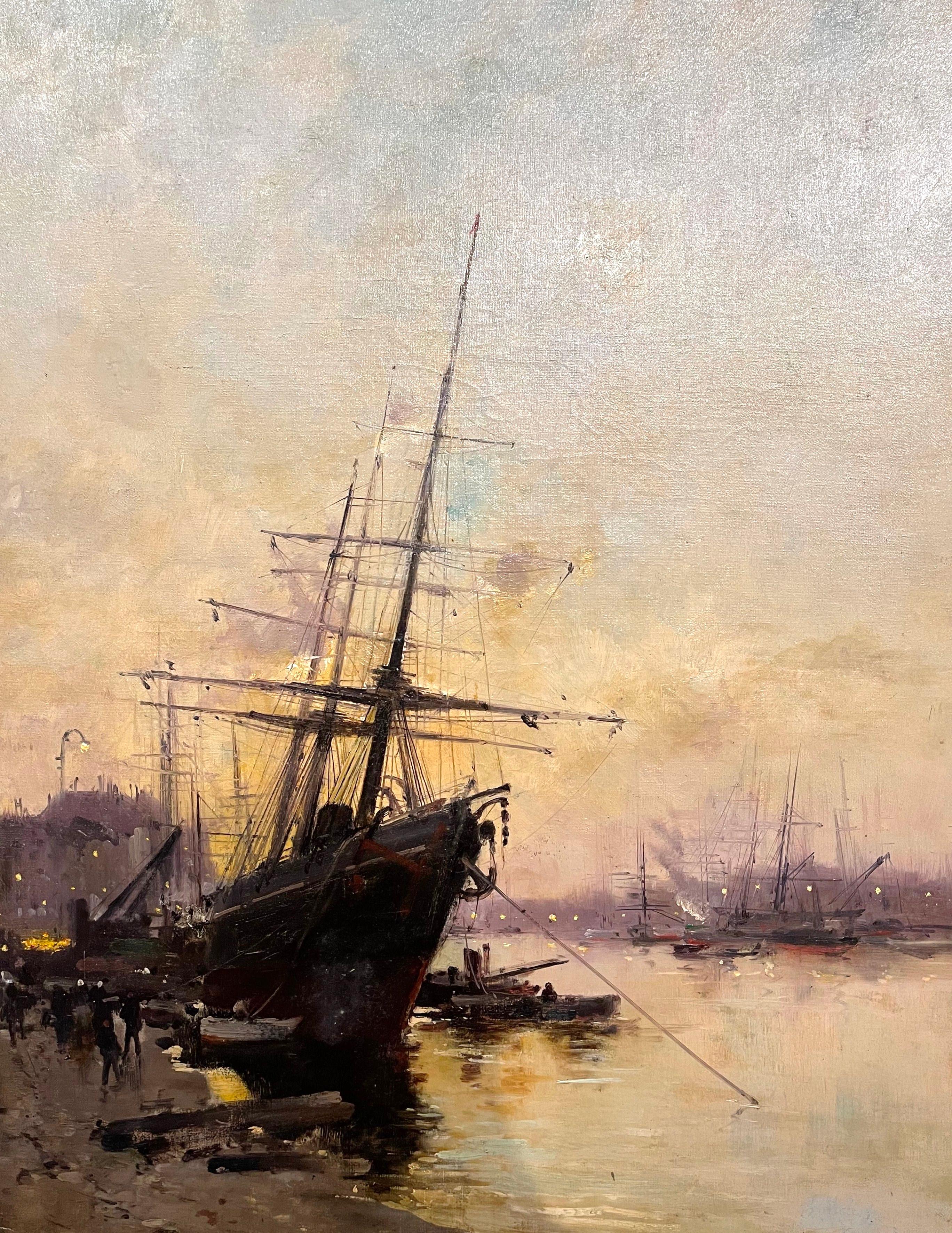 Canvas Pair of 19th Century Sailboat Oil Paintings Signed A Michel for E. Galien-Laloue For Sale